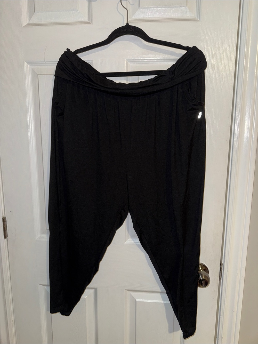 Black Draped Harem Leggings with Foldover Waist